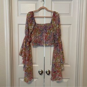 Y2K Floral Top with Bell Sleeves
